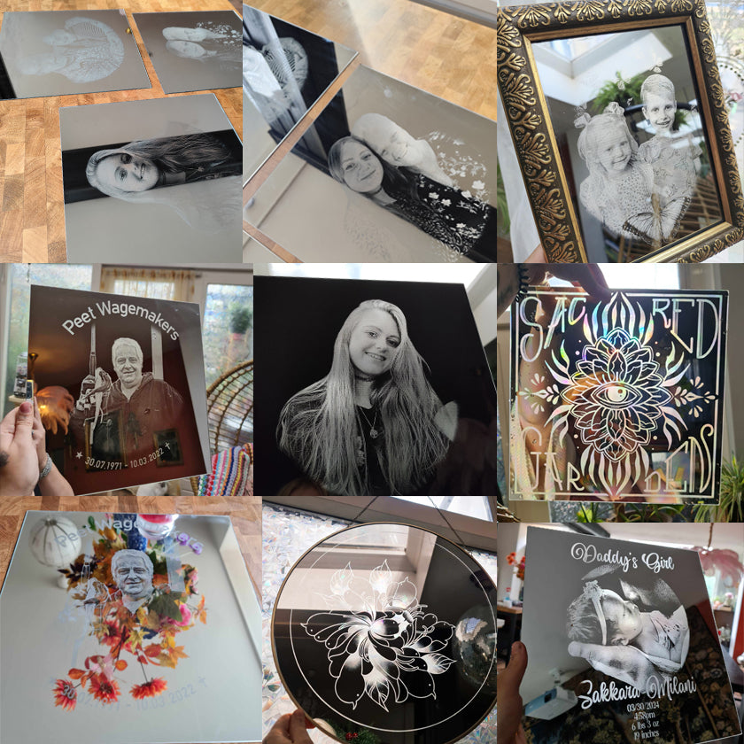 Custom portrait mirror engraving 30x30cm